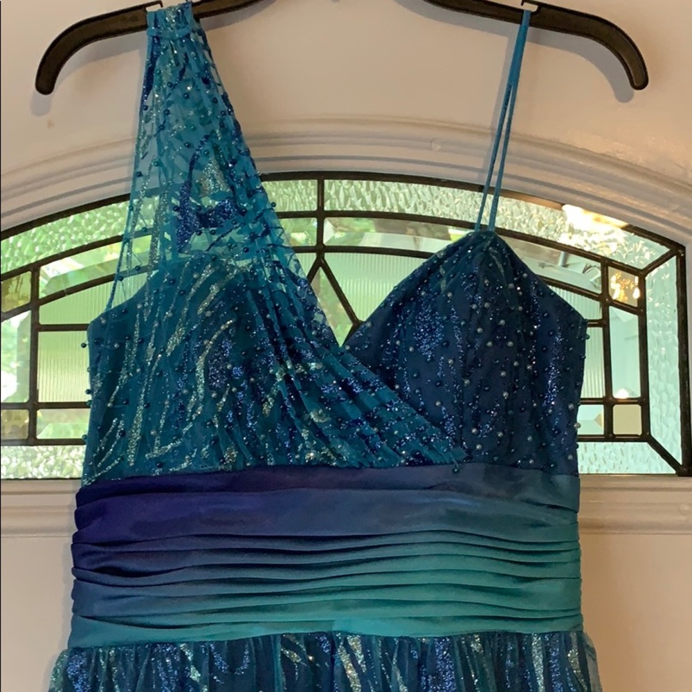 Size 8 Blue Ombré Prom Dress